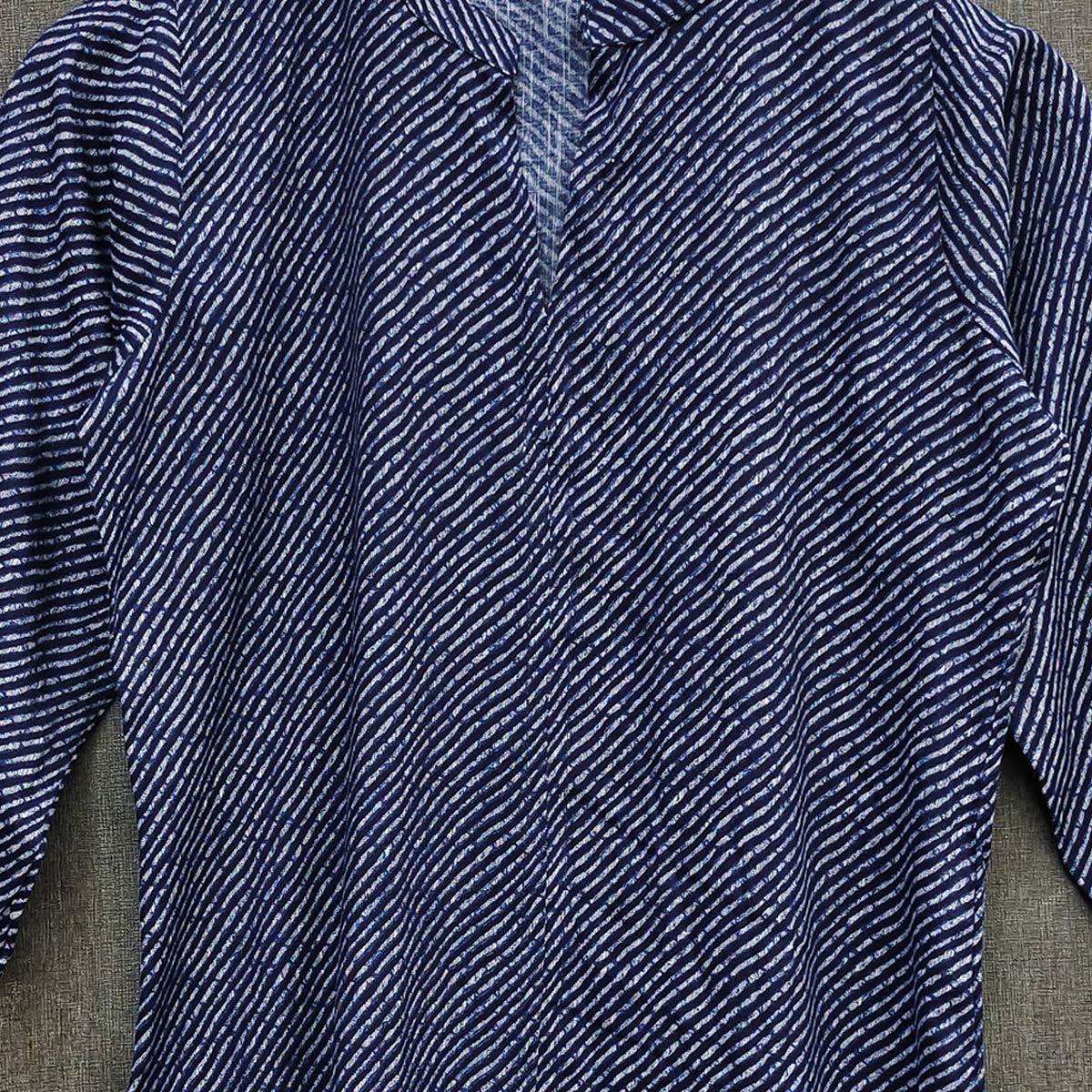 Blue Striped Printed Rayon Top - Peachmode