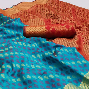 Blue Woven Art Silk Saree - Peachmode