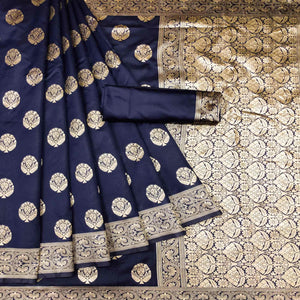 Blue Woven Banarasi Silk Saree - Peachmode