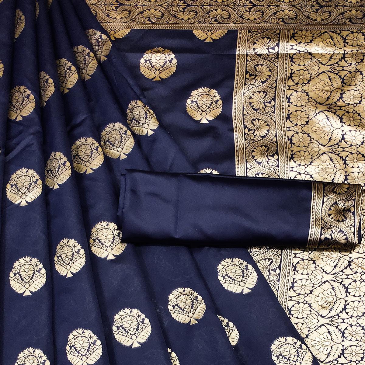 Blue Woven Banarasi Silk Saree - Peachmode