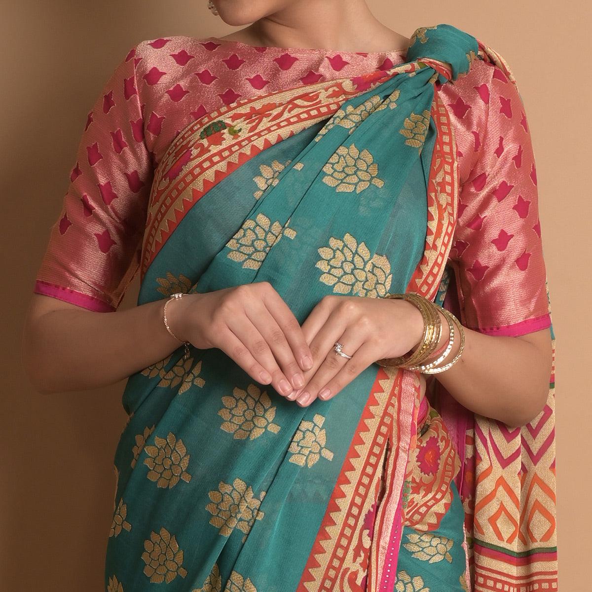 Blue Woven Brasso Saree - Peachmode