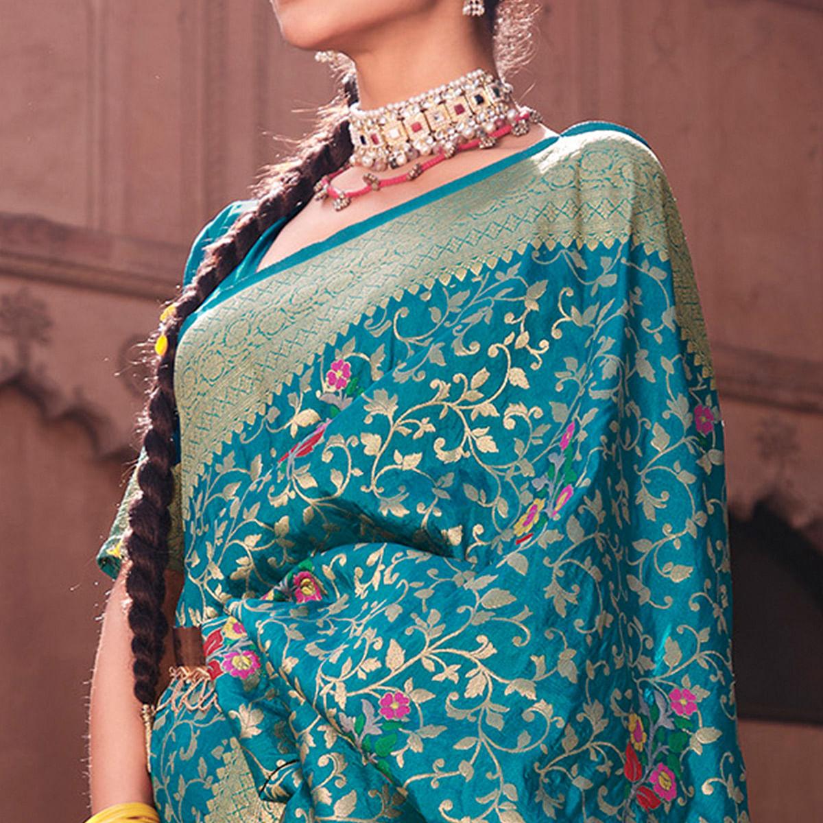 Blue Woven Dola Silk Saree - Peachmode
