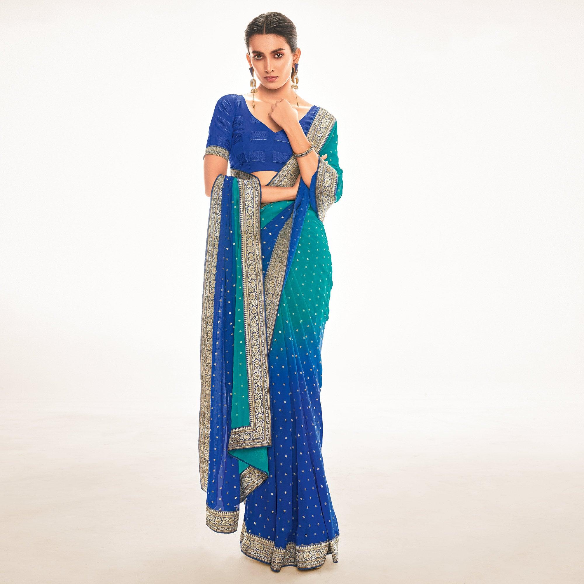 Blue Woven Georgette Saree - Peachmode