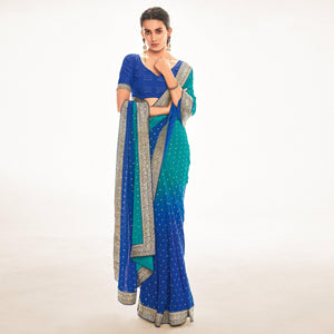 Blue Woven Georgette Saree - Peachmode