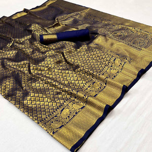 Blue Woven Jacquard Saree - Peachmode