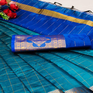 Blue Woven Organza Saree - Peachmode