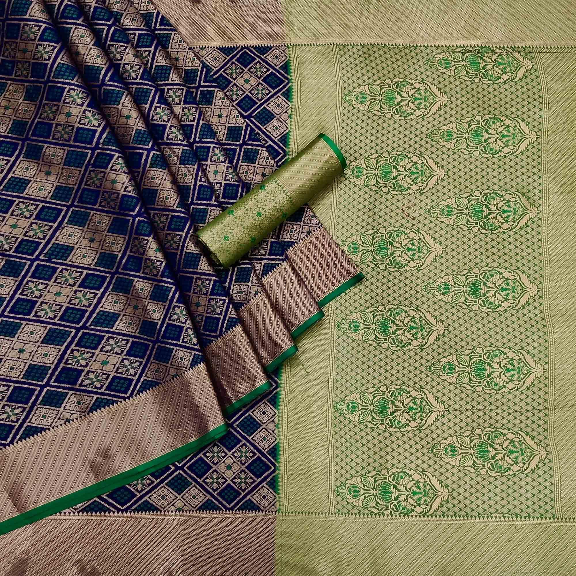 Blue Woven Patola Art Silk Saree - Peachmode