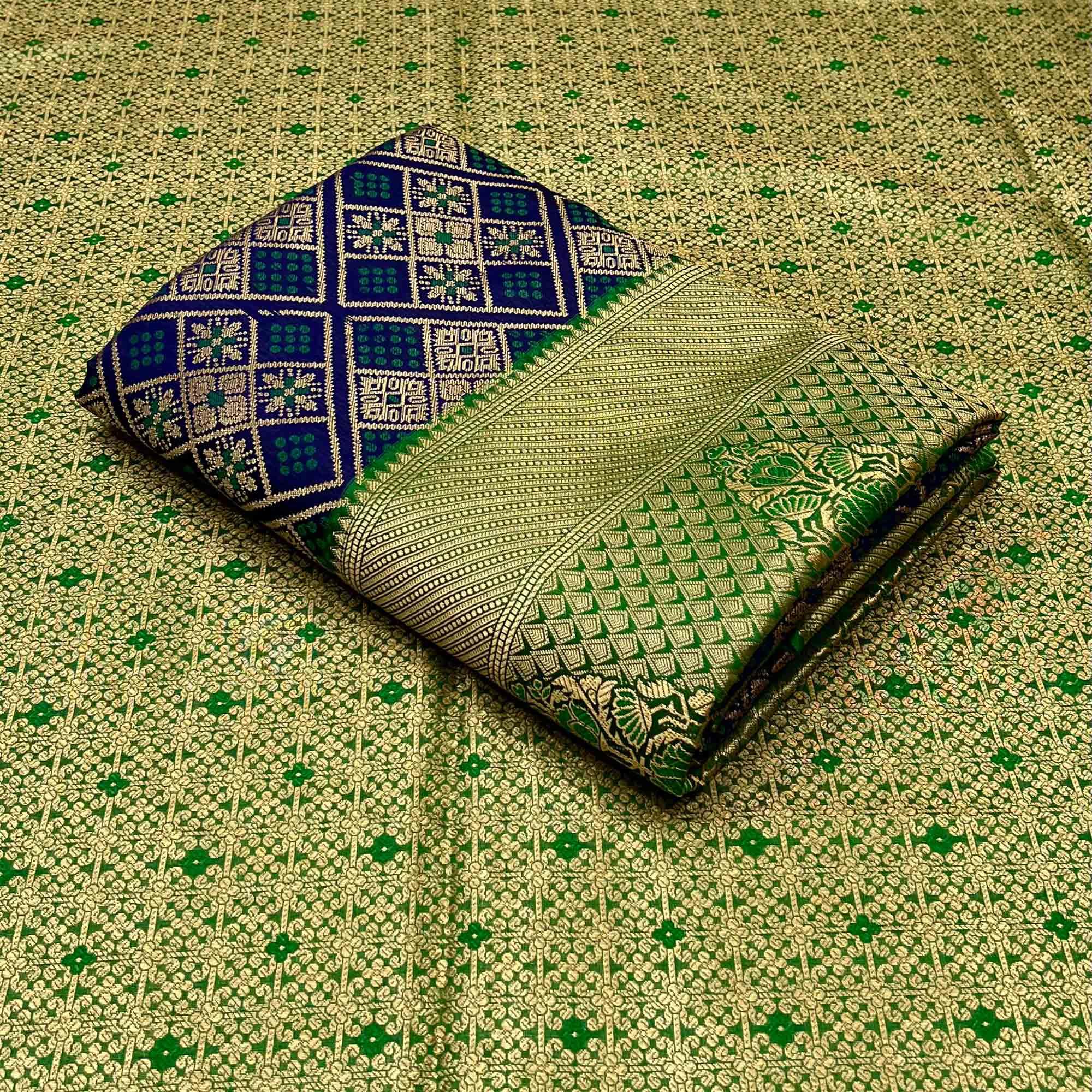 Blue Woven Patola Art Silk Saree - Peachmode