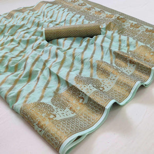 Blue Woven Poly Cotton Saree - Peachmode