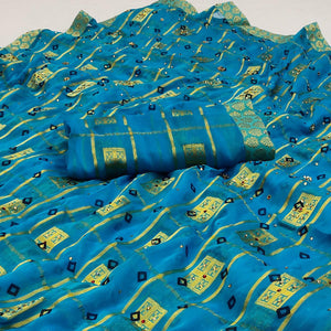 Blue Woven With Embellished Chiffon Saree - Peachmode