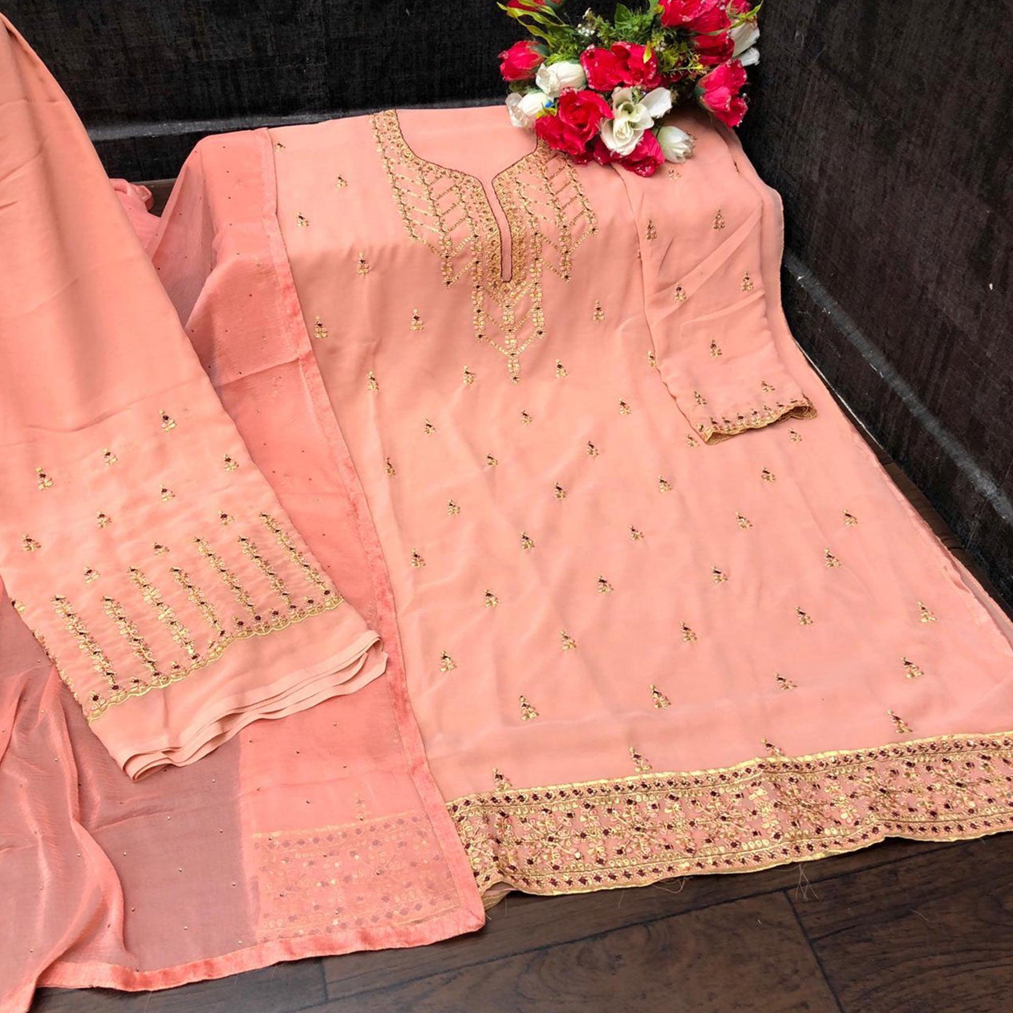 Blush Partywear Designer Embroidery Heavy Faux Georgette  Salwar suit - Peachmode
