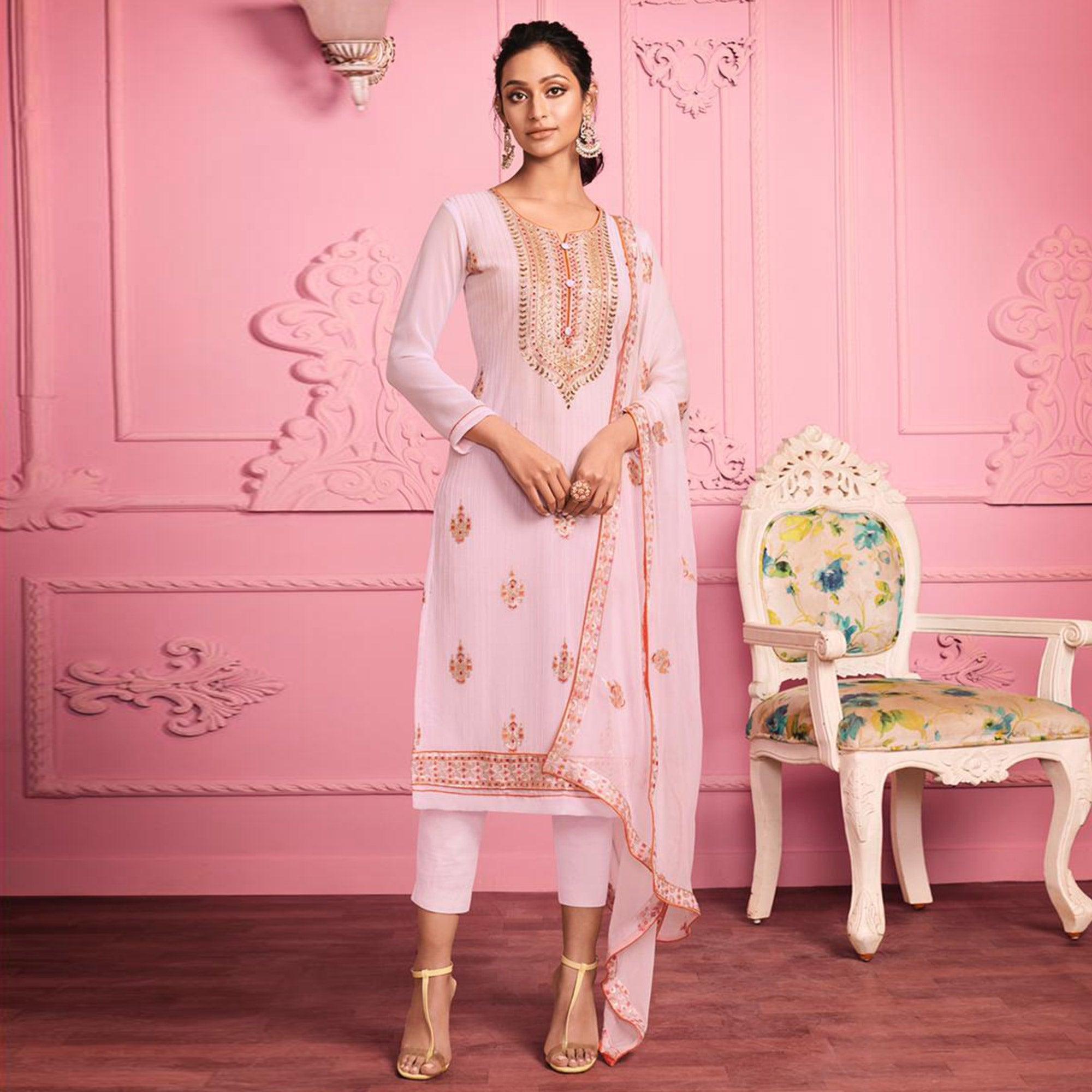 Blush Partywear Thread Floral Embroidery & Khatli sequence Alizeh Georgette Suit - Peachmode