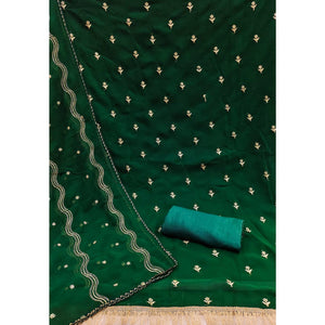 Bottle Green Embroidered Georgette Dress Material - Peachmode