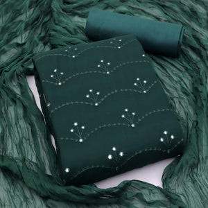 Bottle Green Festive Wear Embellished With Embroidered Georgette Dress Material - Peachmode