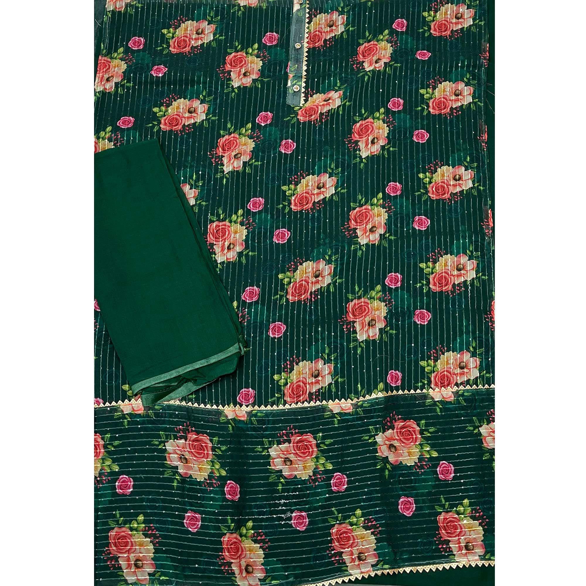 Bottle Green Festive Wear Sequence Embroidered Georgette Dress Material - Peachmode