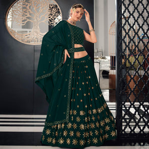 Bottle Green Sequence Embroidered Georgette Lehenga Choli - Peachmode