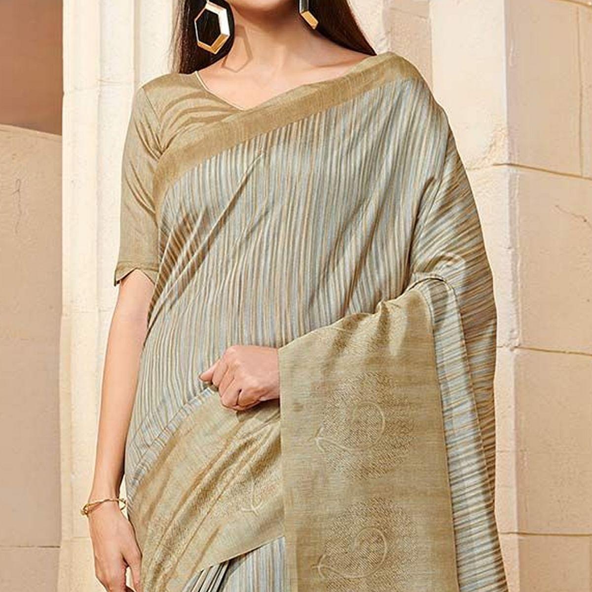 Breathtaking Beige Colored Casual Wear Printed Bhagalpuri Silk Saree - Peachmode