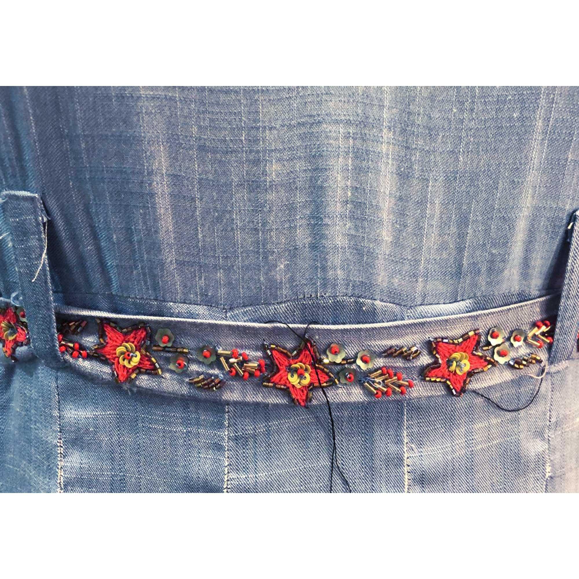 Breathtaking Bluish Grey Colored Partywear Floral Handwork Cotton Long Kurti - Peachmode