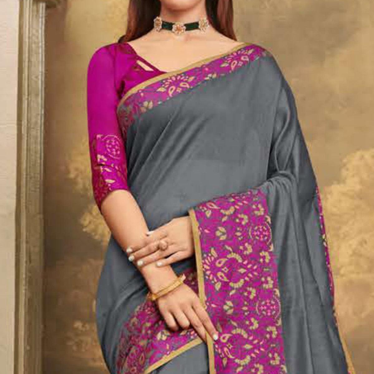 Breathtaking Dark Grey Colored Festive Wear Woven Cotton Handloom Saree - Peachmode