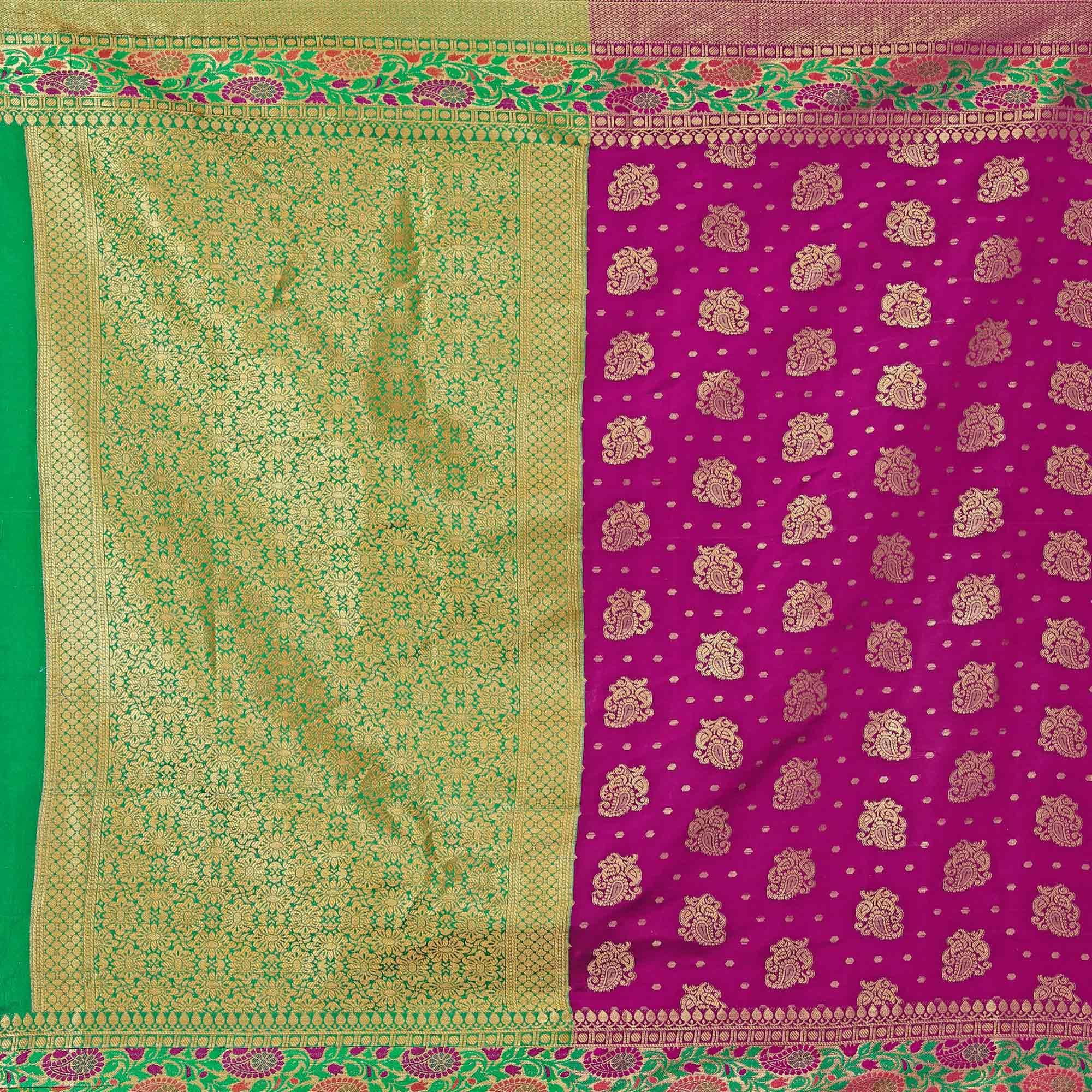 Breathtaking Dark Pink Colored Festive Wear Woven Banarasi Silk Saree - Peachmode