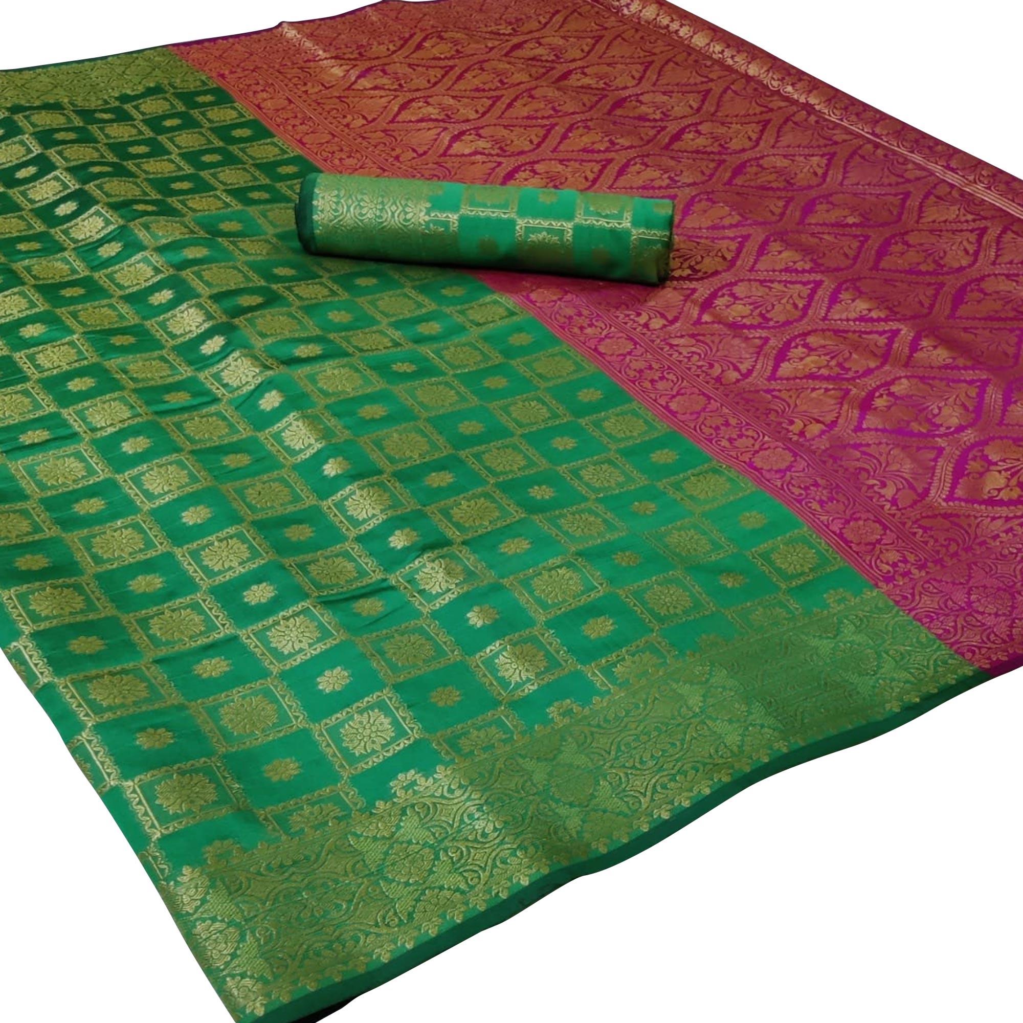 Breathtaking Green Colored Festive Wear Woven Silk Saree - Peachmode