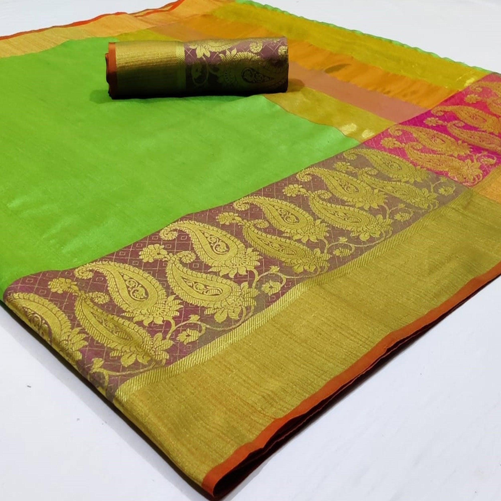 Breathtaking Green Colored Festive Wear Woven Silk Saree - Peachmode