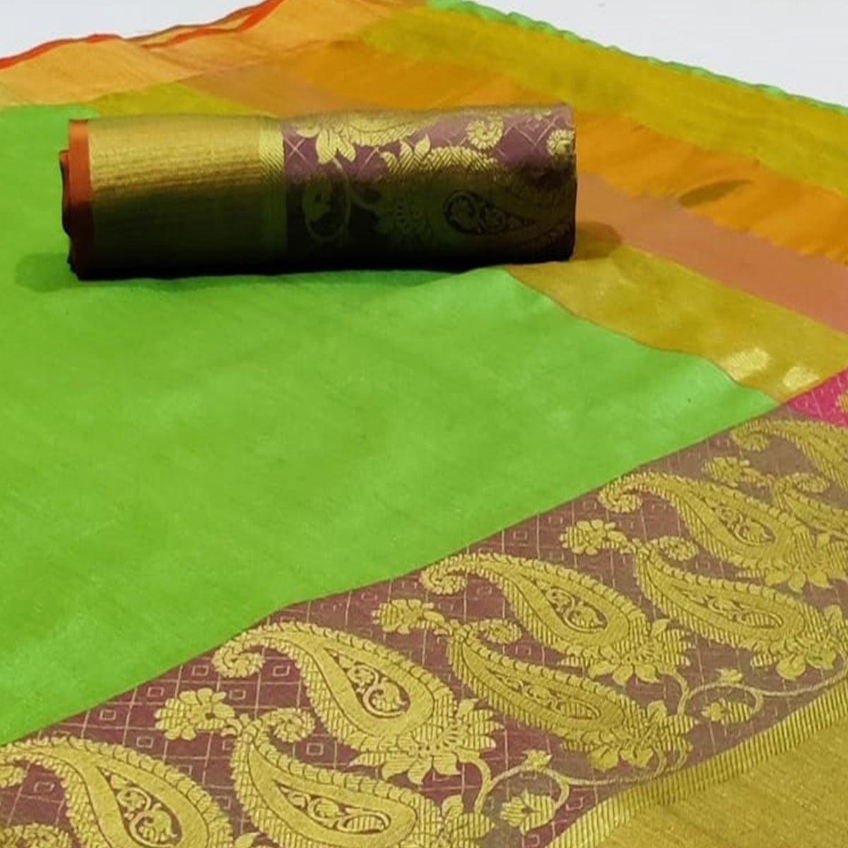 Breathtaking Green Colored Festive Wear Woven Silk Saree - Peachmode