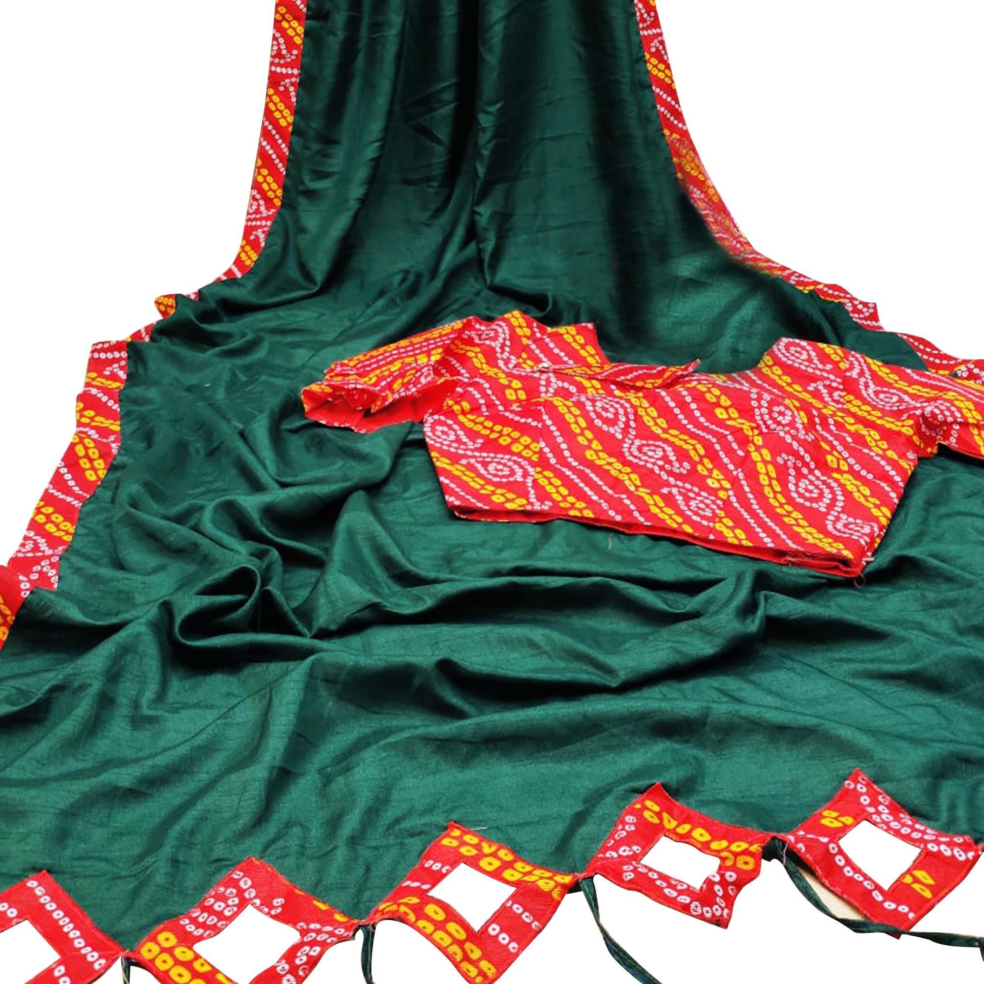 Breathtaking Green Colored Party Wear Printed Art Silk Saree - Peachmode