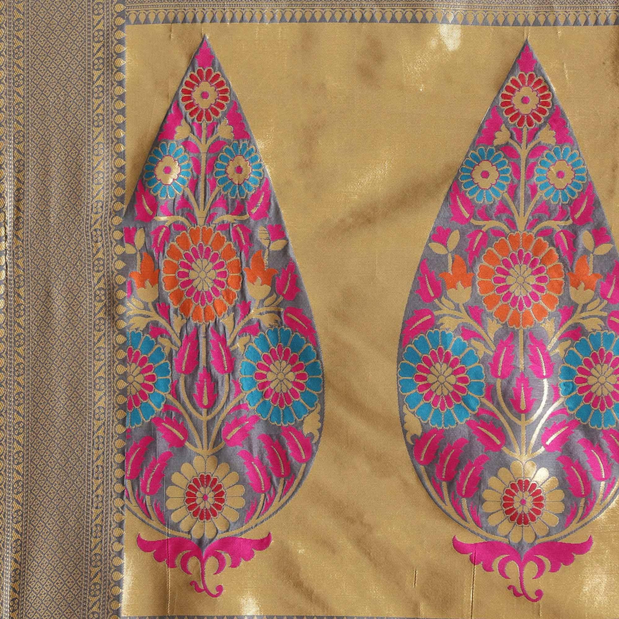 Breathtaking Grey Colored Festive Wear Woven Silk Blend Saree - Peachmode