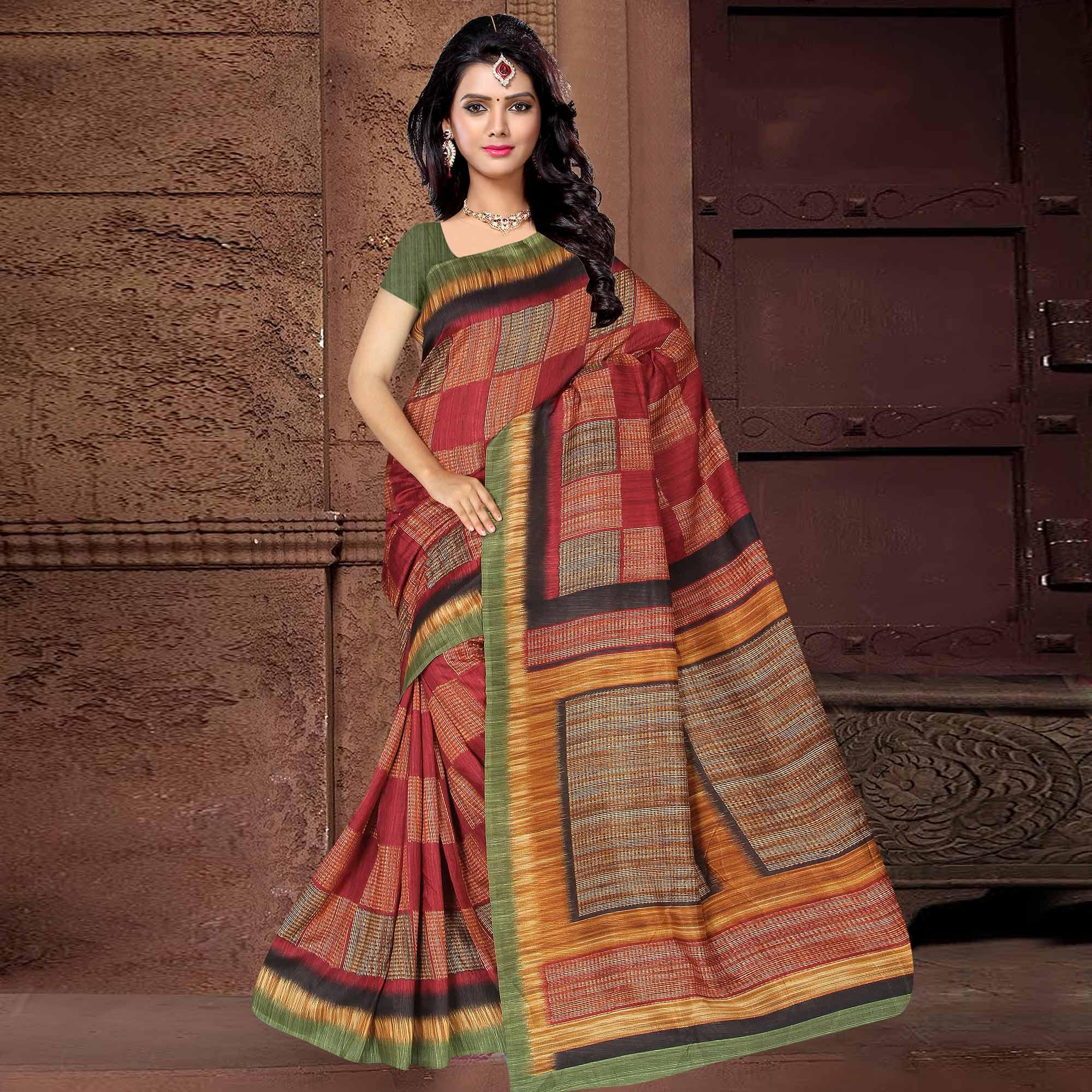 Breathtaking Multi Colored Casual Wear Printed Silk Saree - Peachmode