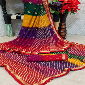 Breathtaking Multi Coloured Casual Wear Printed Moss Georgette Saree - Peachmode