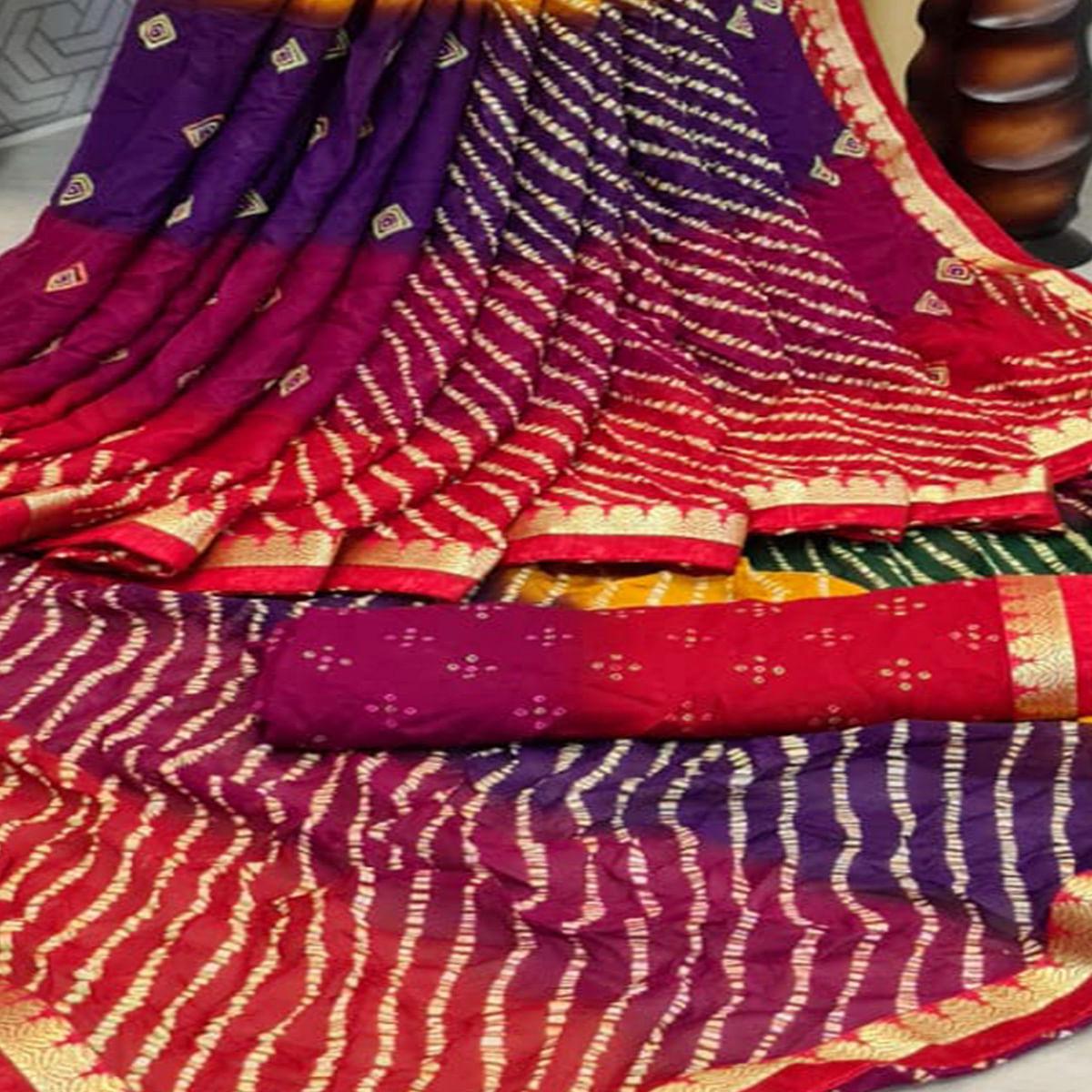 Breathtaking Multi Coloured Casual Wear Printed Moss Georgette Saree - Peachmode