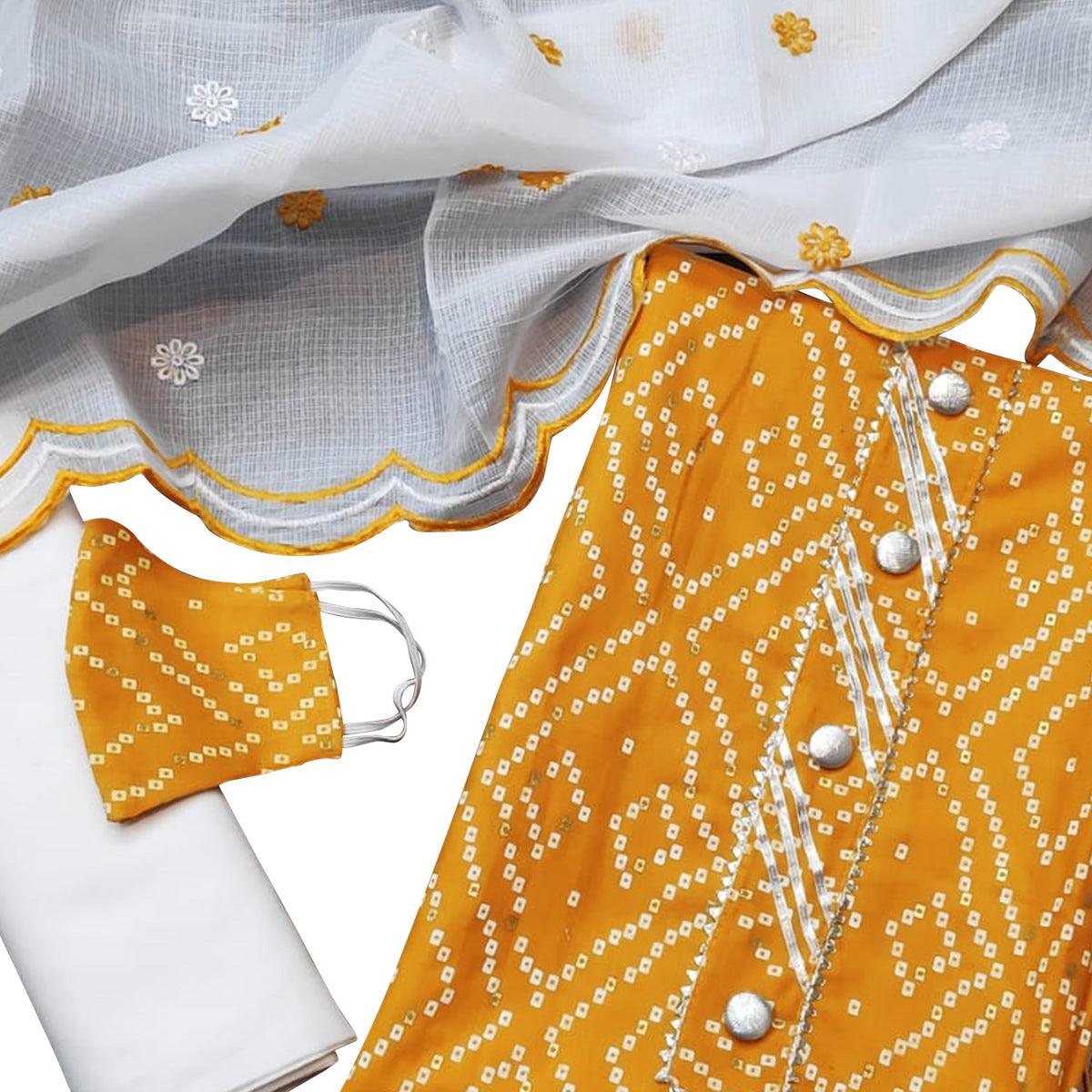 Breathtaking Mustard Yellow Colored Casual Wear Printed Cotton Dress Material - Peachmode