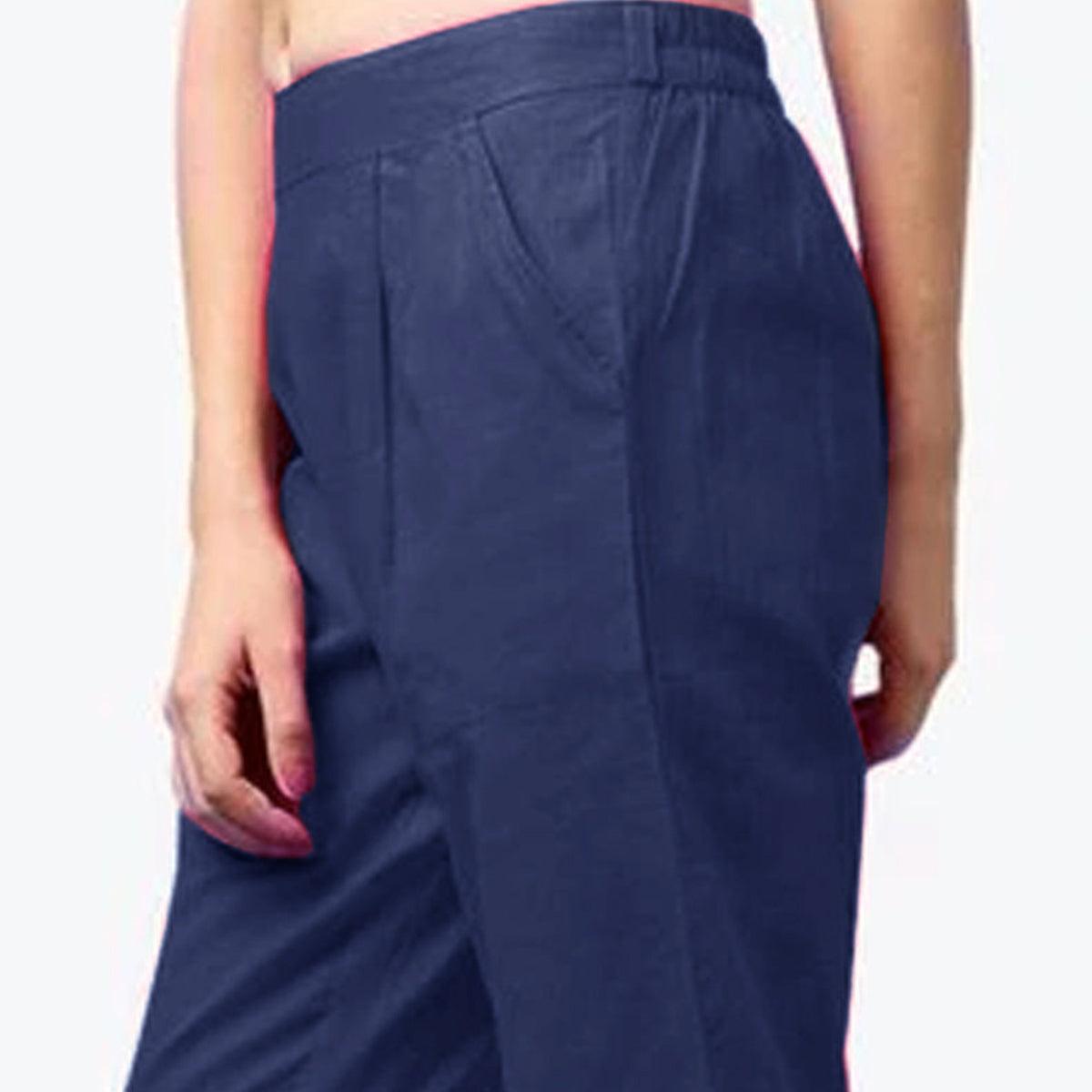 Breathtaking Navy Blue Colored Casual Wear Cotton Pant - Peachmode