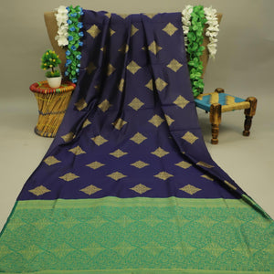 Breathtaking Navy Blue Colored Festive Wear Woven Soft Silk Saree - Peachmode