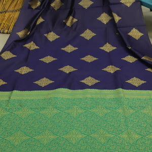 Breathtaking Navy Blue Colored Festive Wear Woven Soft Silk Saree - Peachmode