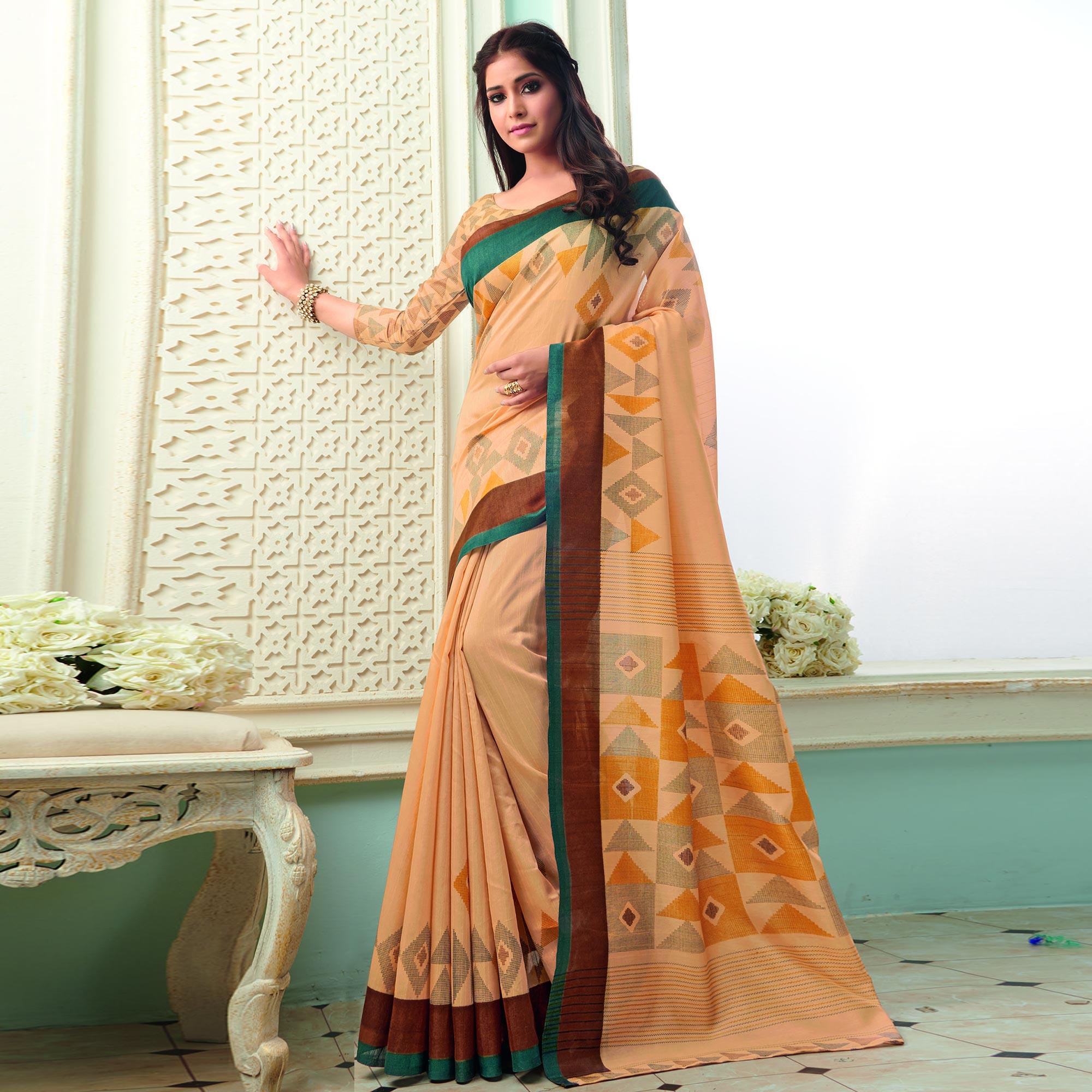 Breathtaking Orange Colored Casual Wear Printed Bhagalpuri Saree - Peachmode
