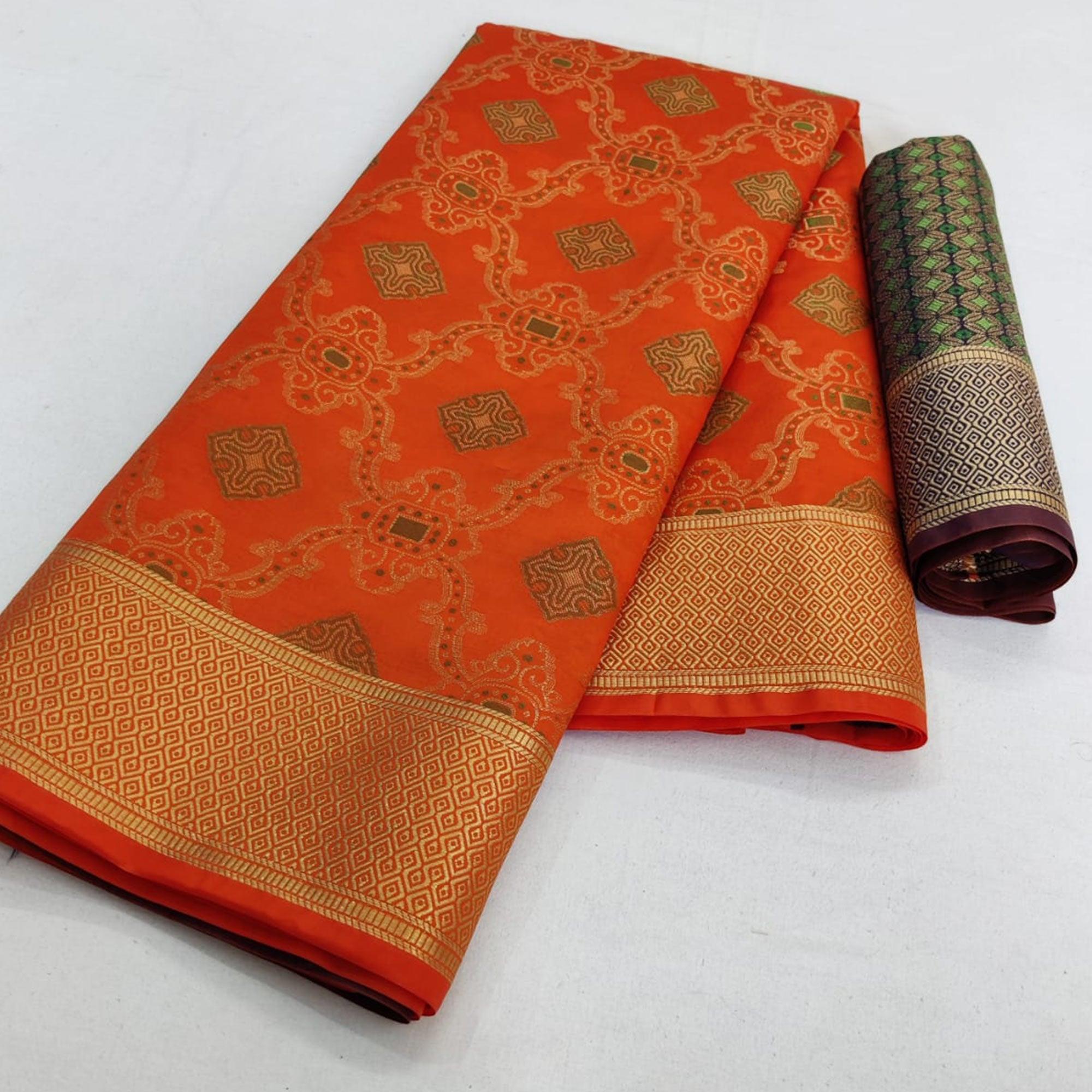 Breathtaking Orange Colored Festive Wear Woven Silk Saree - Peachmode