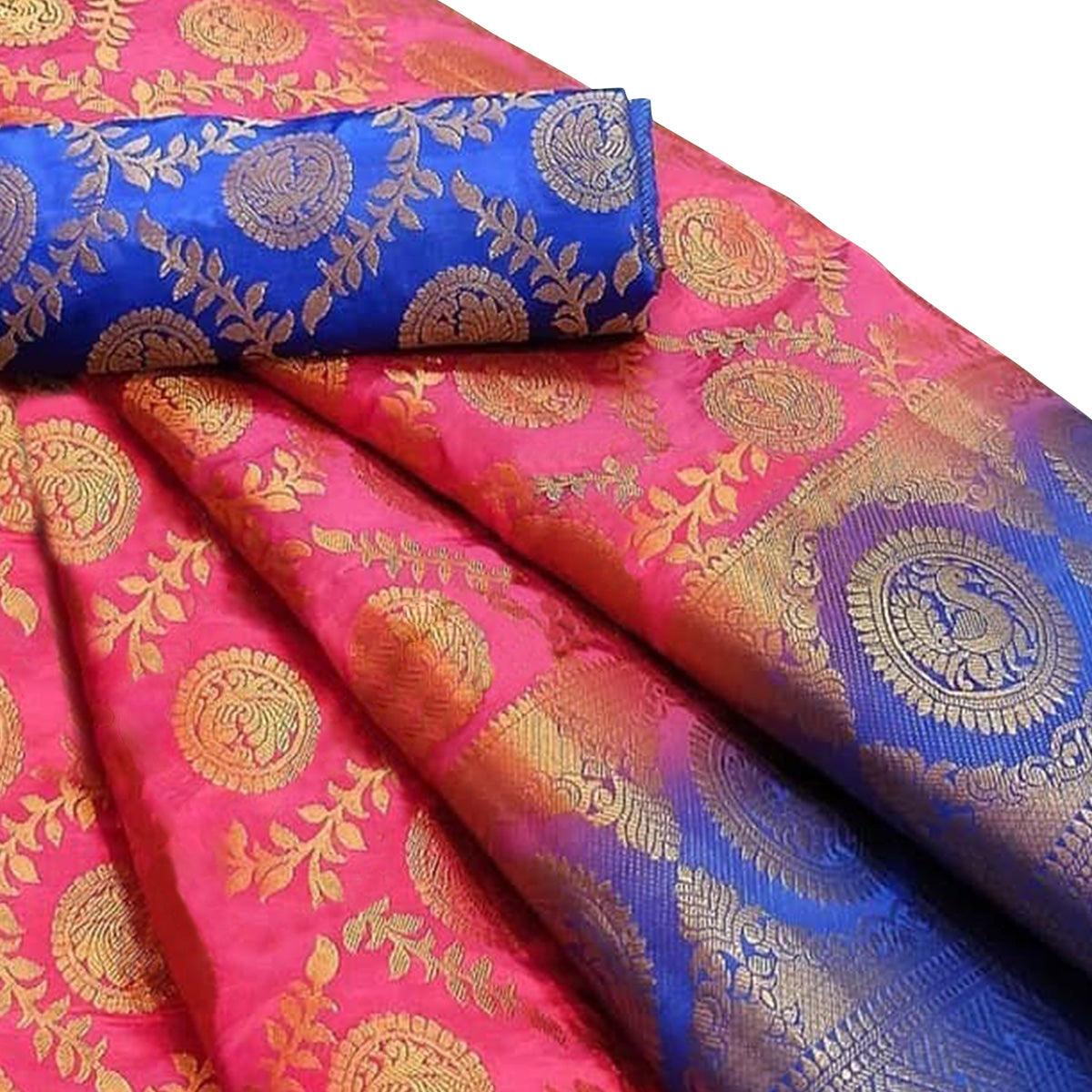 Breathtaking Pink Colored Festive Wear Woven Silk Blend Saree - Peachmode