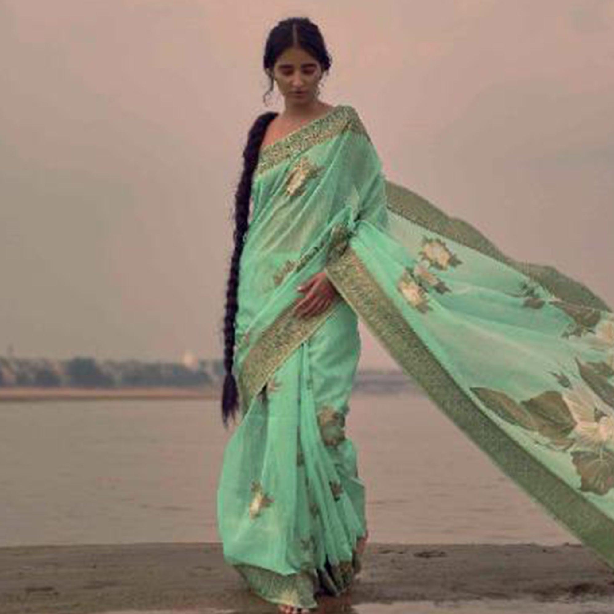Breathtaking Pista Green Colored Festive Wear Woven Pure Linen Silk Saree - Peachmode