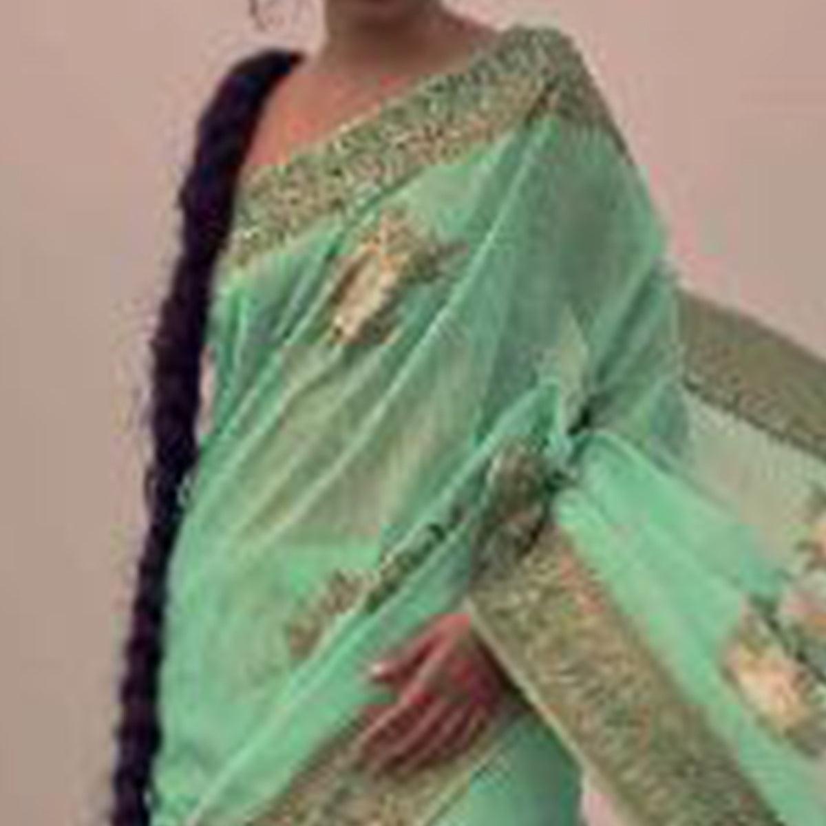 Breathtaking Pista Green Colored Festive Wear Woven Pure Linen Silk Saree - Peachmode