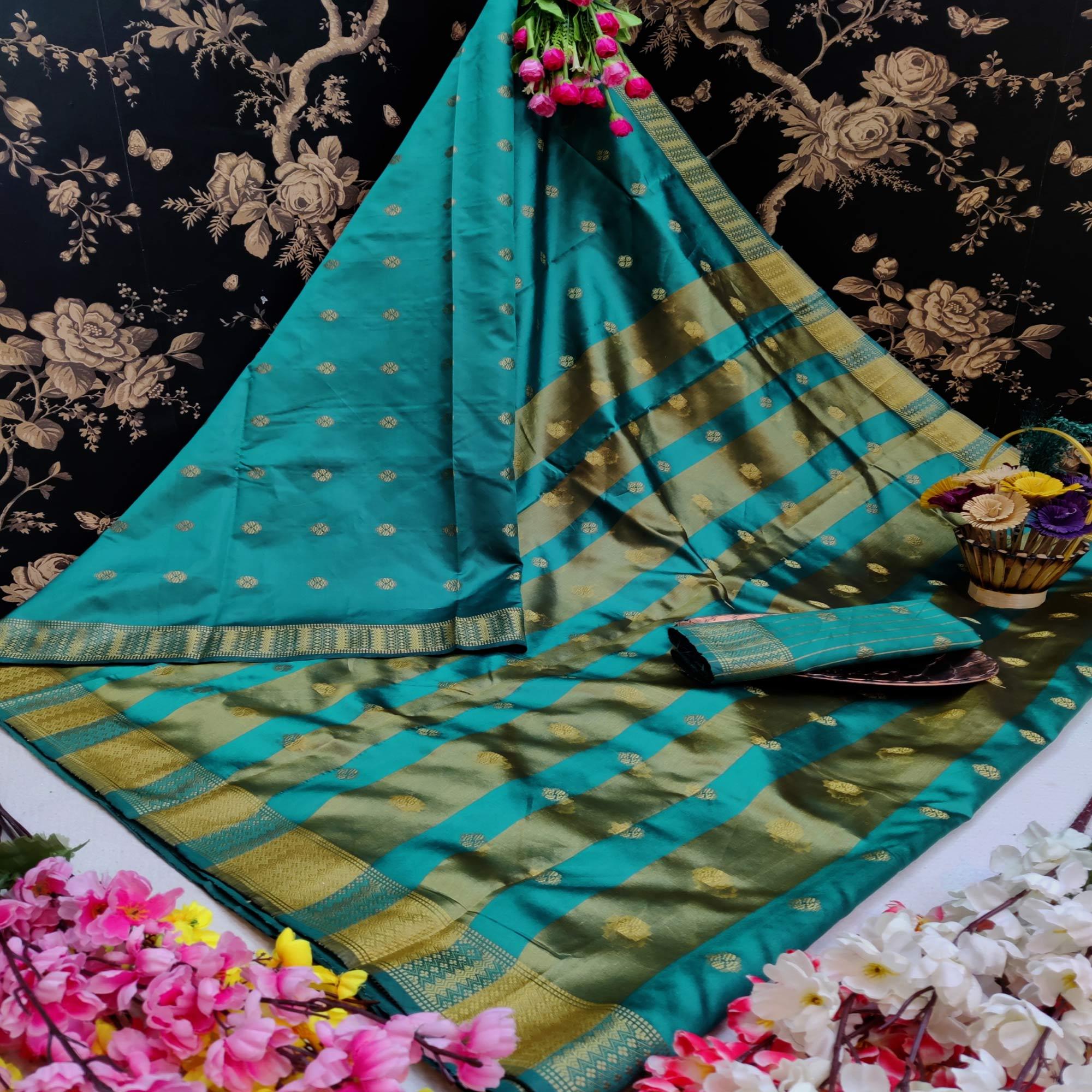 Breathtaking Rama Colored Festive Wear Woven Art Silk Saree - Peachmode