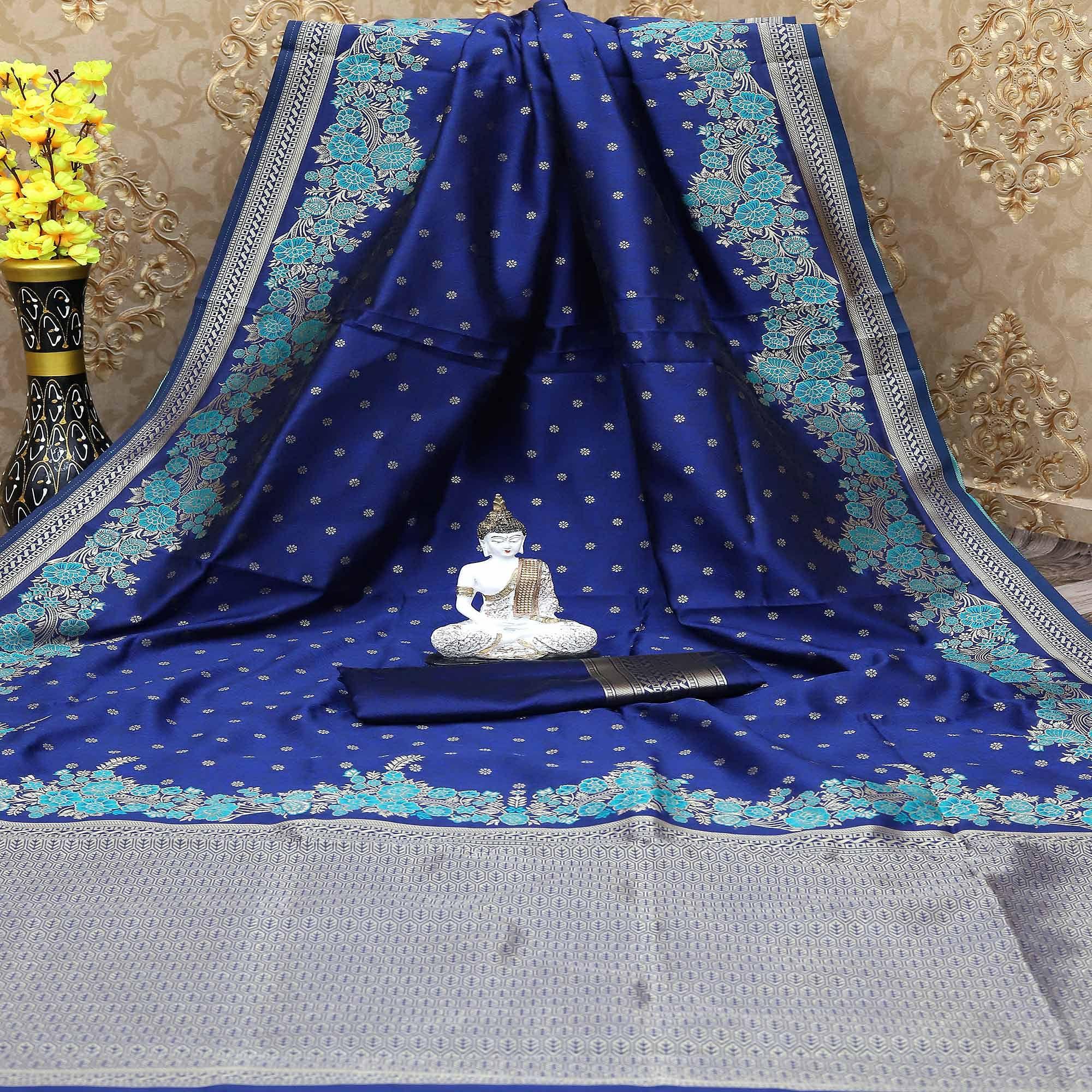 Breathtaking Royal Blue Colored Festive Wear Woven Banarasi Art Silk Saree - Peachmode