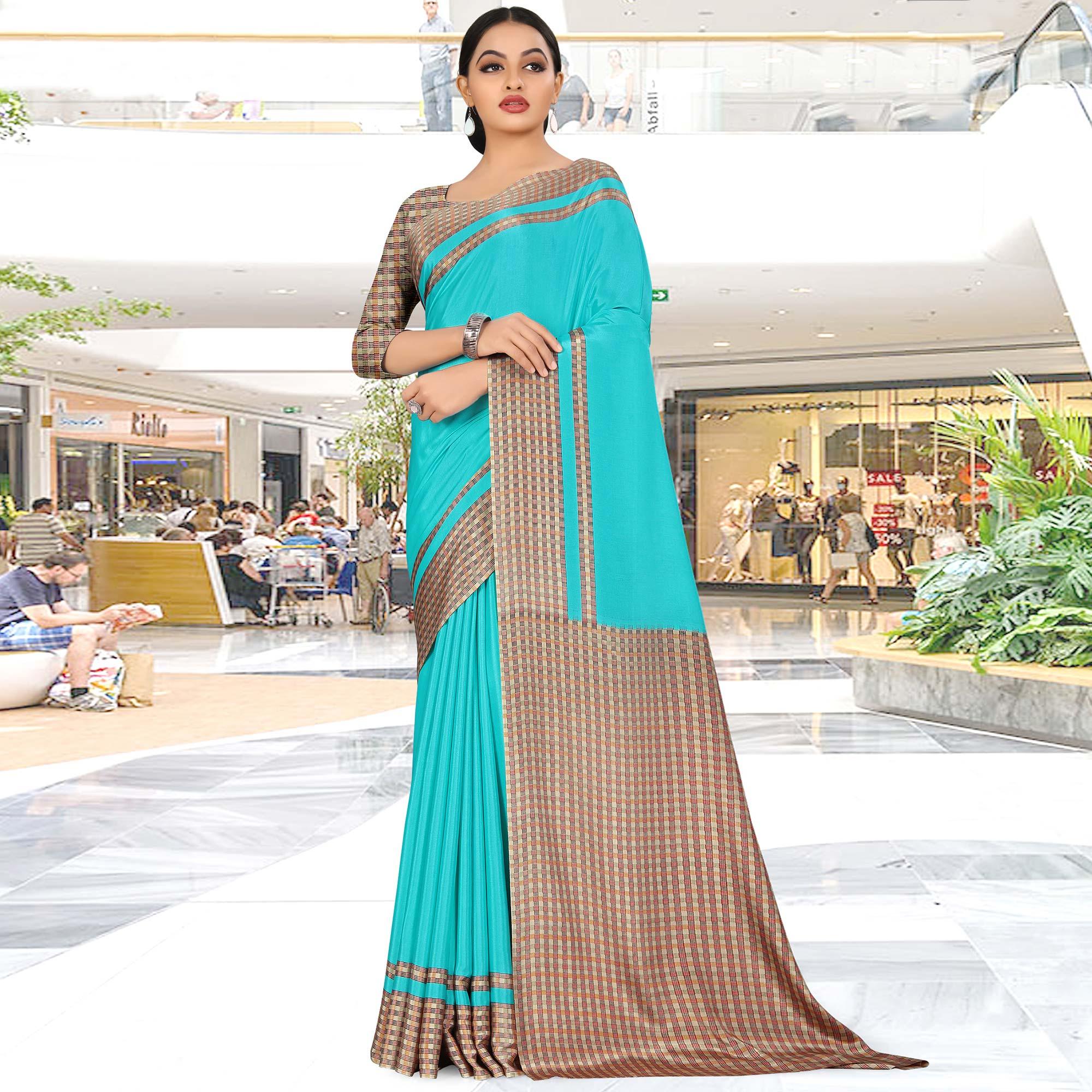 Breathtaking Sky Blue Coloured Casual Wear Printed Crepe Saree - Peachmode
