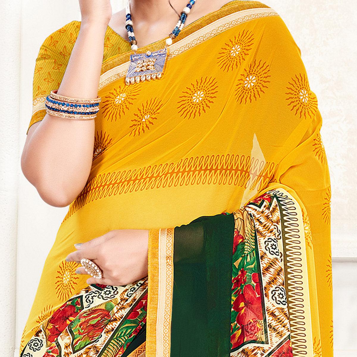 Breathtaking Yellow Colored Casual Wear Printed Georgette Saree - Peachmode