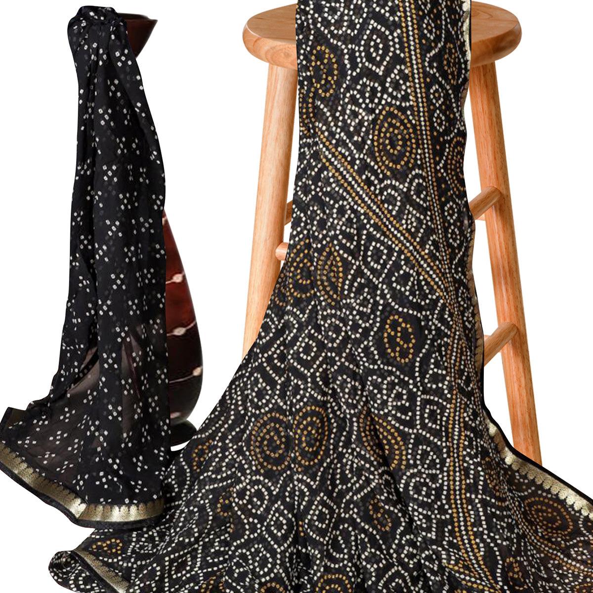 Brilliant Black Colored Casual Bandhani Printed Georgette Saree - Peachmode