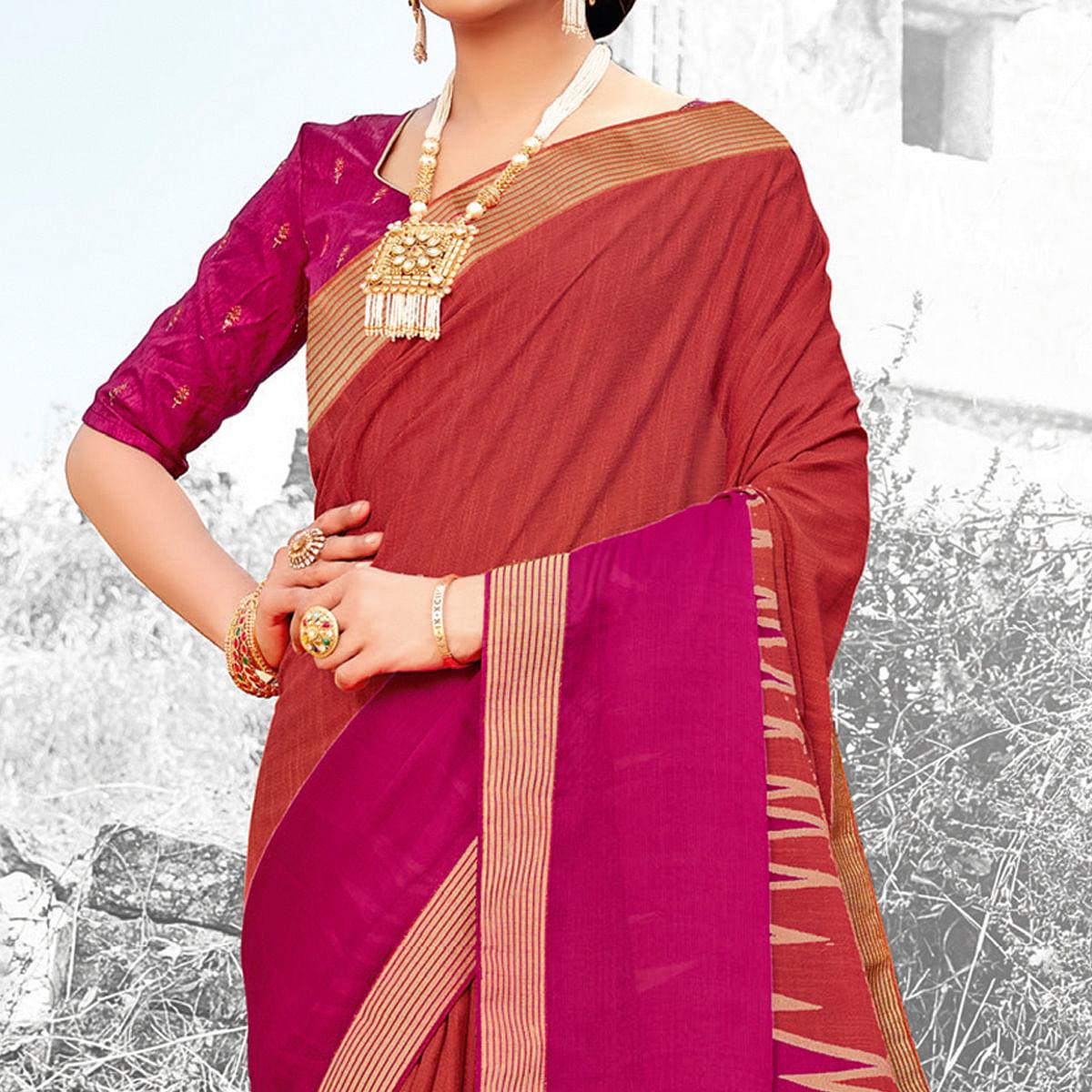 Brown & Pink Coloured Partywear Printed Brasso Saree - Peachmode