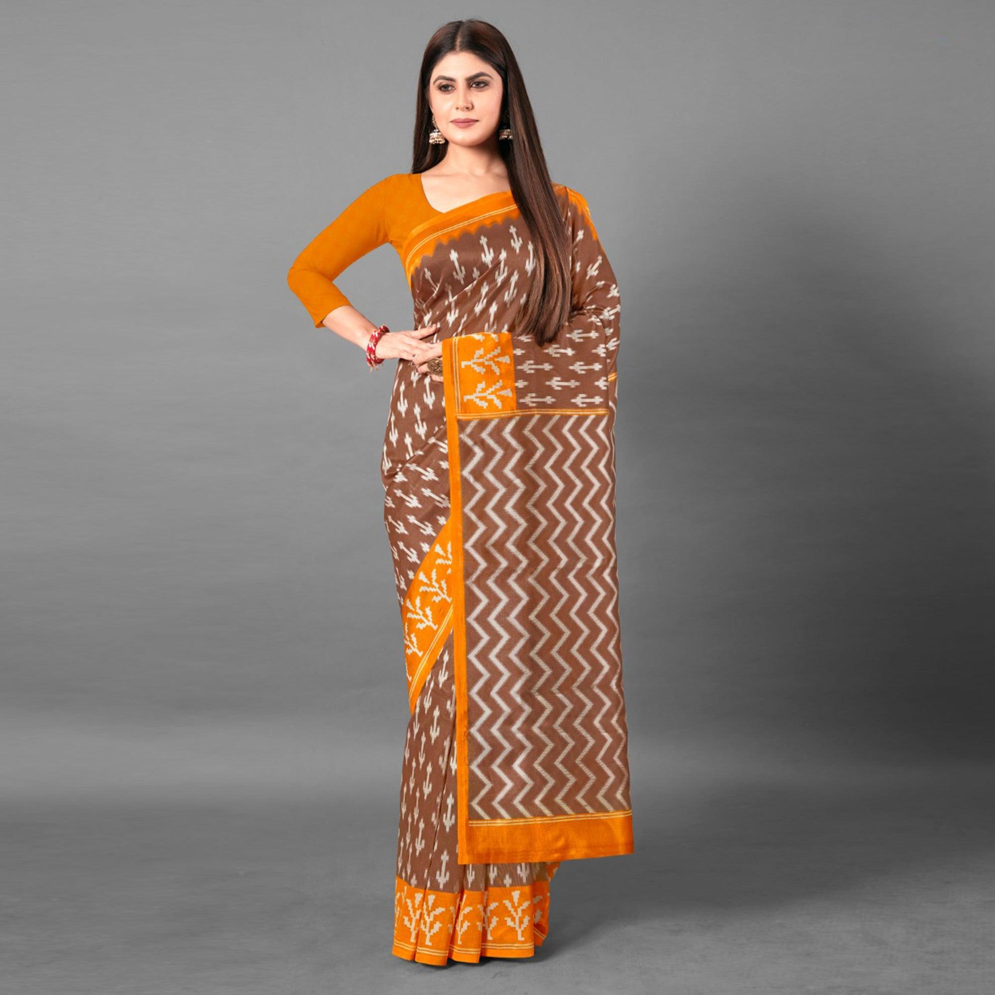 Brown Casual Wear Abstract Art Silk Saree - Peachmode