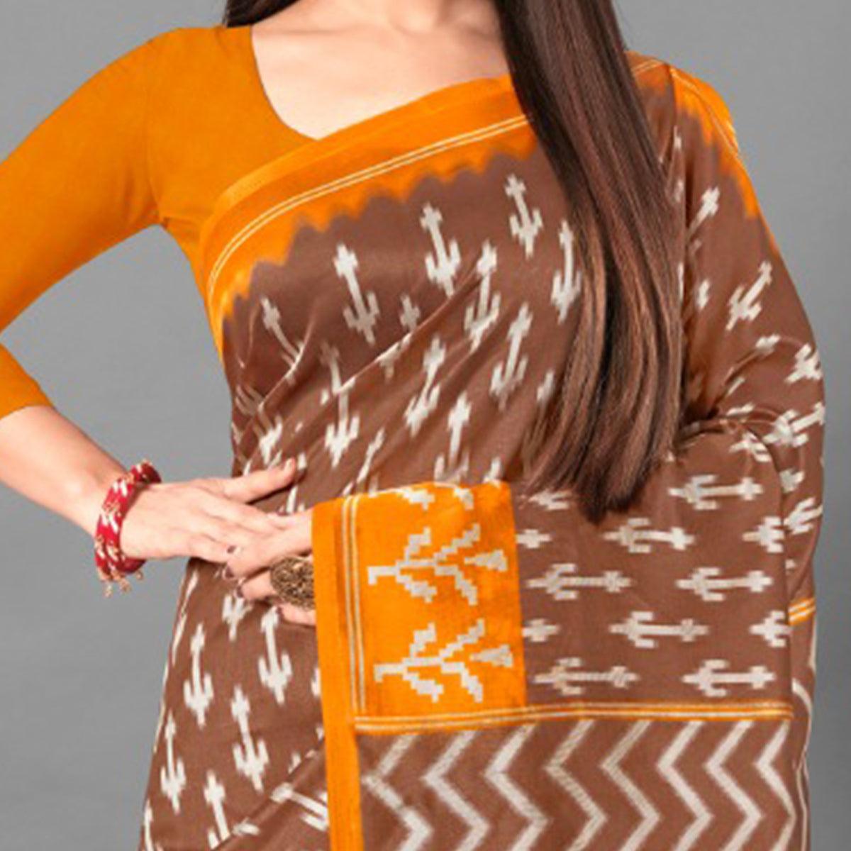 Brown Casual Wear Abstract Art Silk Saree - Peachmode