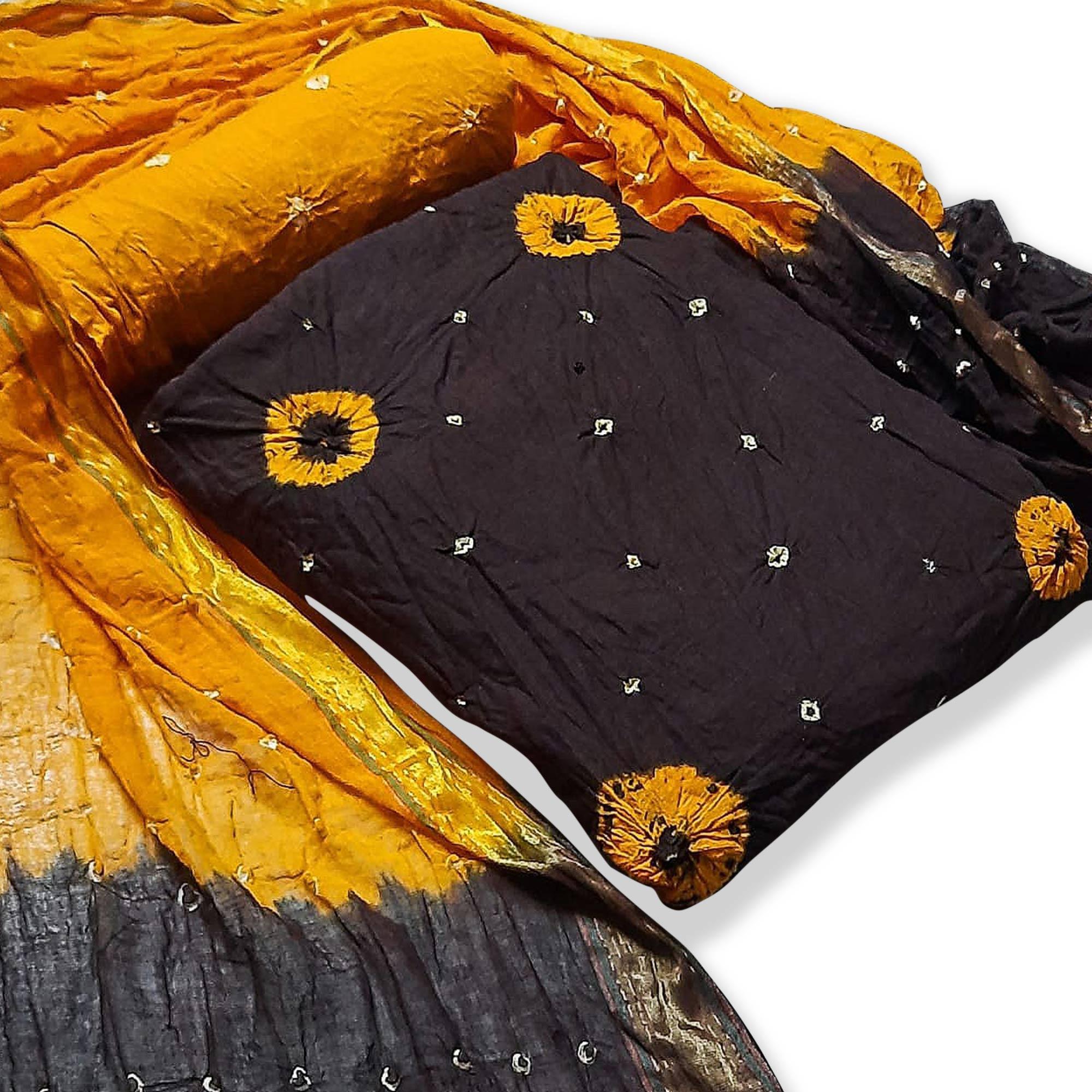 Brown Casual Wear Bandhej And Woven Pure Cotton Dress Material - Peachmode